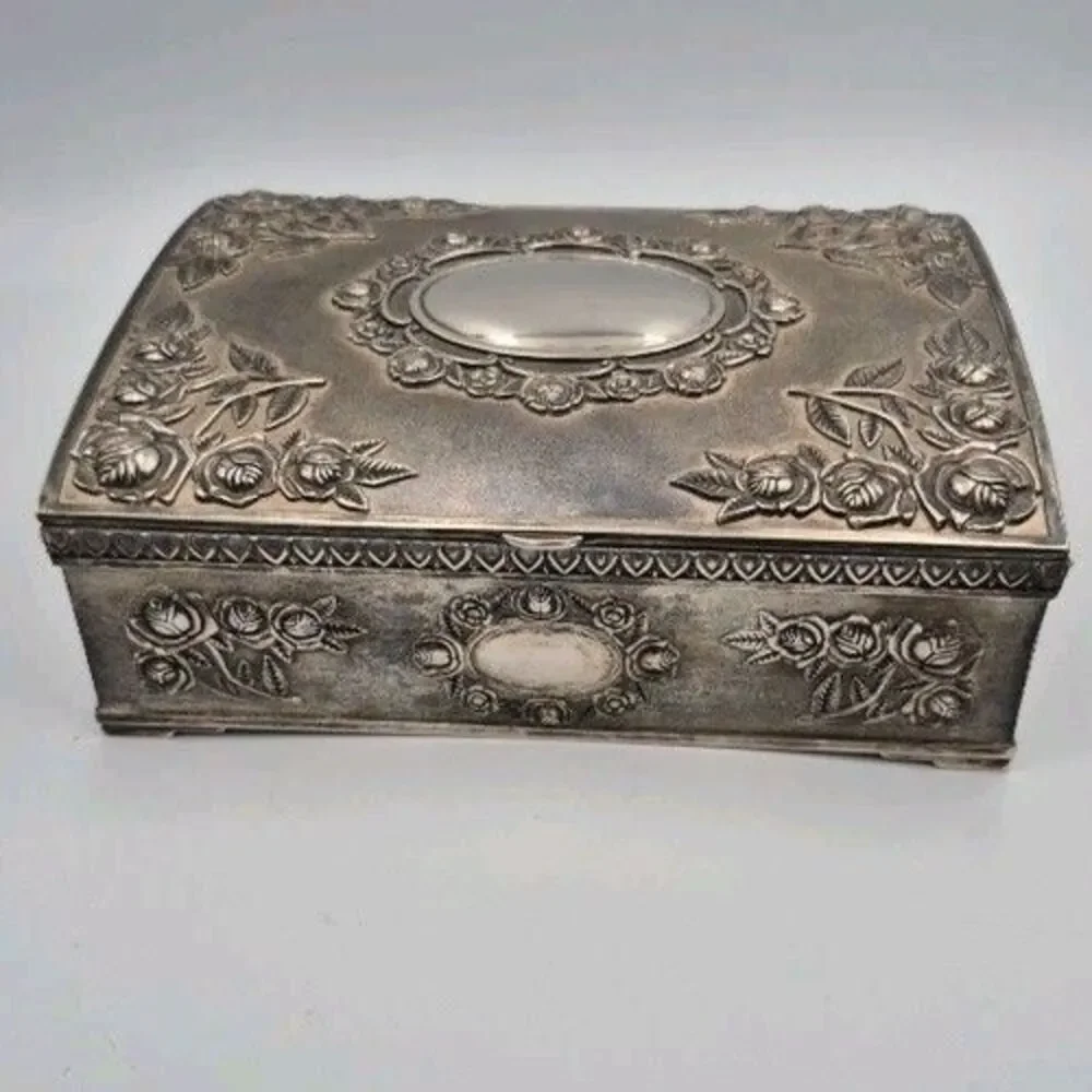 Vintage Godinger Silver Plated Large Jewelry Box Red Velvet Interior 1980s